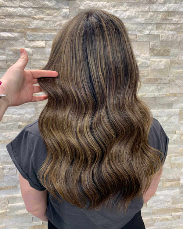 Long brown hair with highlights